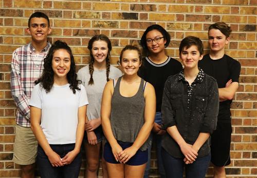 These students are being recognized by the National Merit Scholarship Program: (front row, from left) Rania Nasif, Gabby Larson, Hope Mahon (back row from left) Max Hofmeister, Alex Anderson, Jocelyn He, Thomas Felt. 