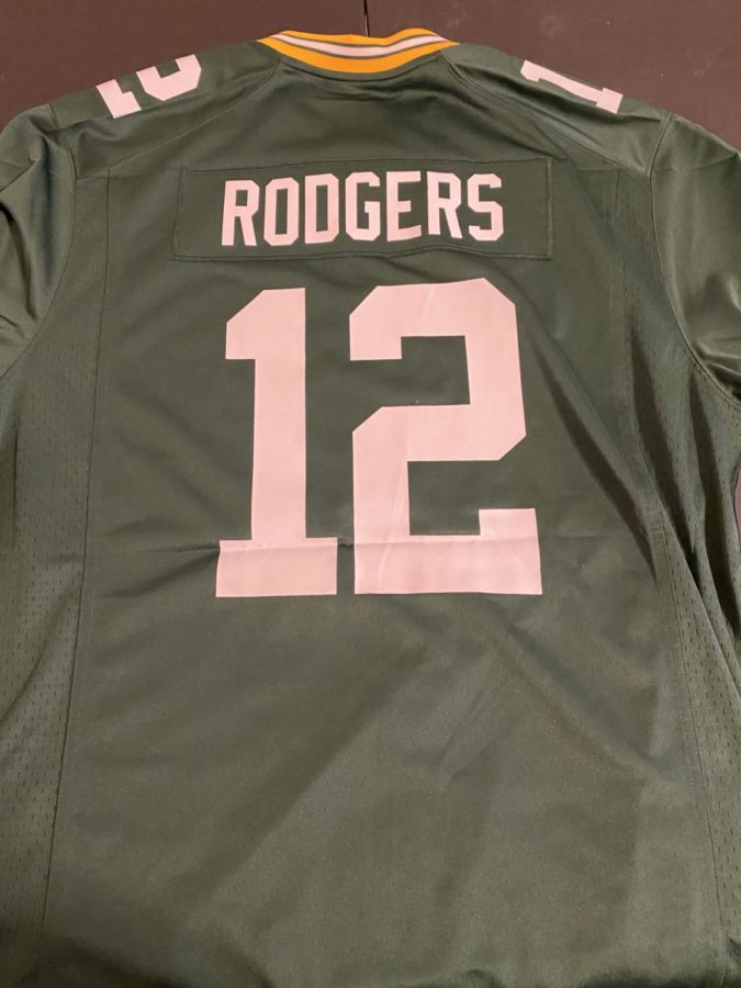  An Aaron Rodgers jersey in the iconic green and gold he has worn for his entire NFL career