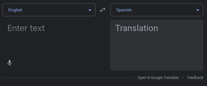A screenshot from Google Translates English to Spanish.